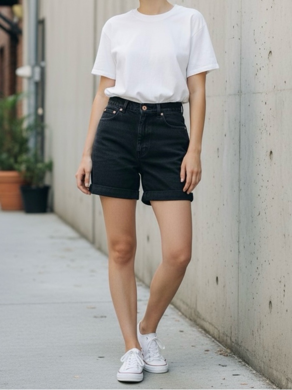 Levi's Black High-Rise Rolled Hem Denim Shorts